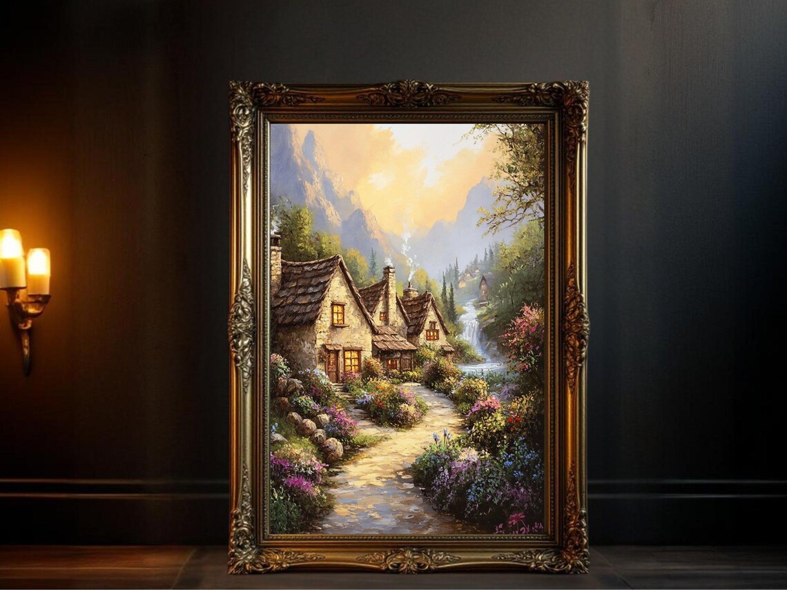 Charming Cottage Landscape, Rustic Countryside Art Print