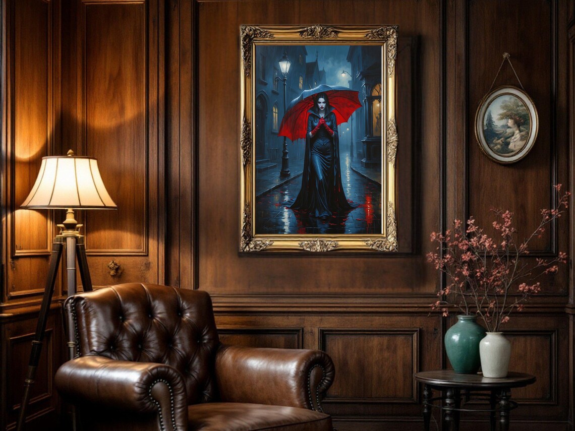 Gothic Dark Fantasy Woman With Red Umbrella Art Print - Image 3
