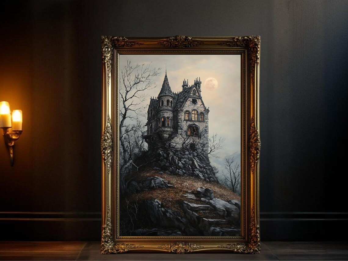 Haunted House Gothic Castle, Spooky Halloween Landscape