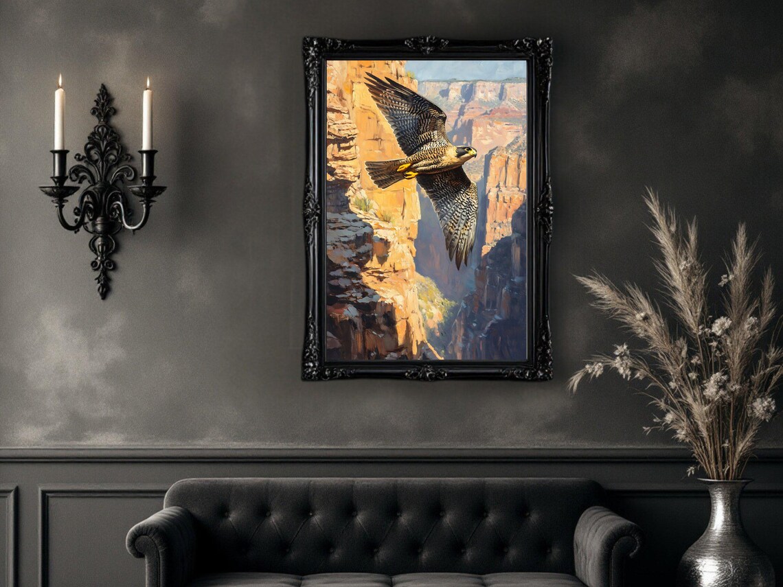 Peregrine Falcon Art Print, Canyon Landscape - Image 3