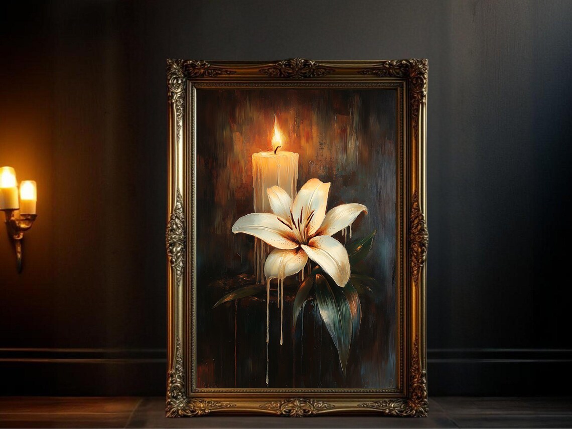 Candle And Lily, Hand Painted Botanical Home Decor
