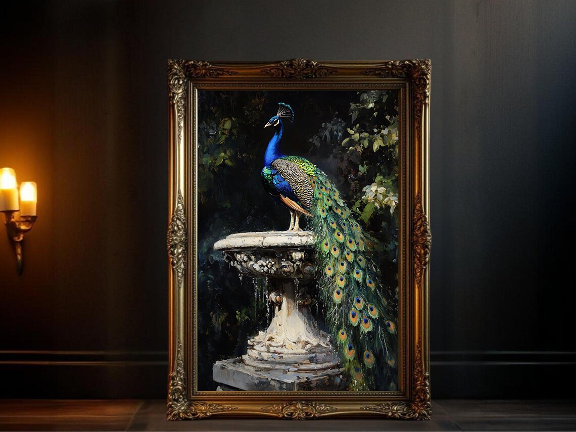 Elegant Peacock Art Print, Vintage Wildlife Decor