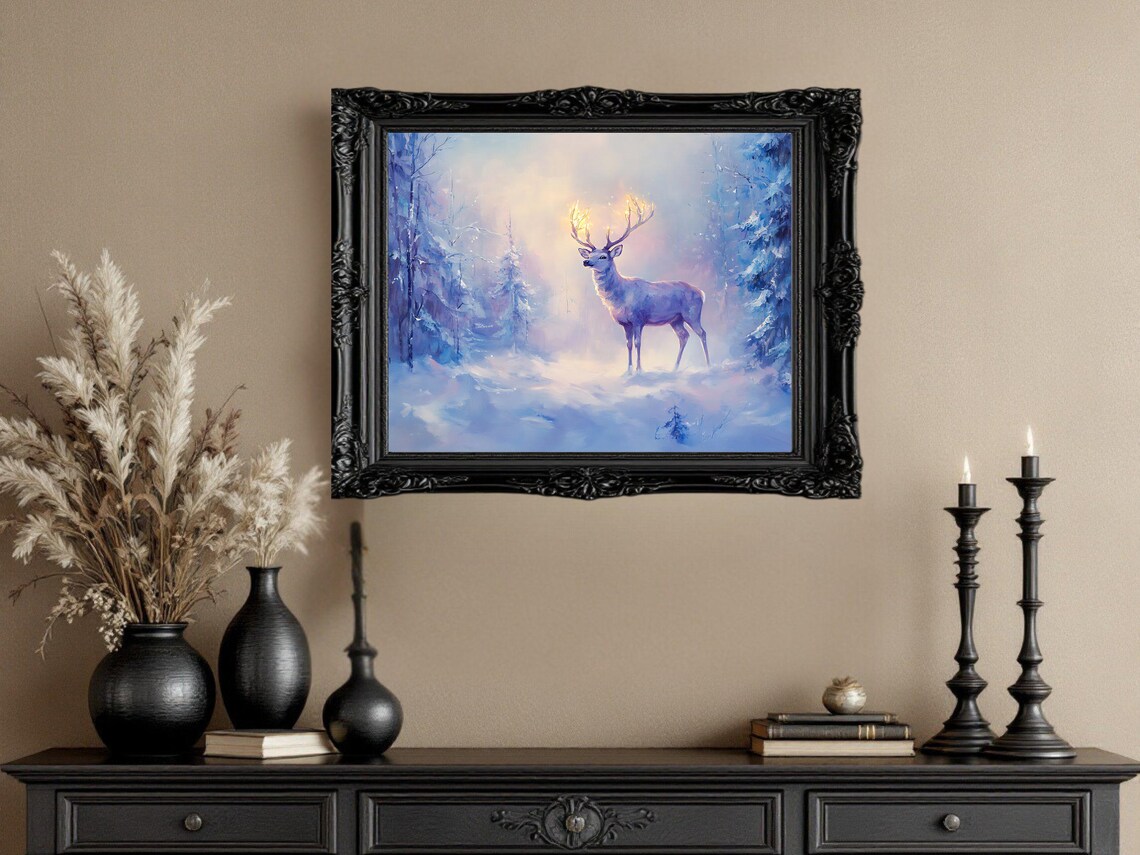 Enchanted Deer in Winter Forest, Mystical Landscape - Image 2