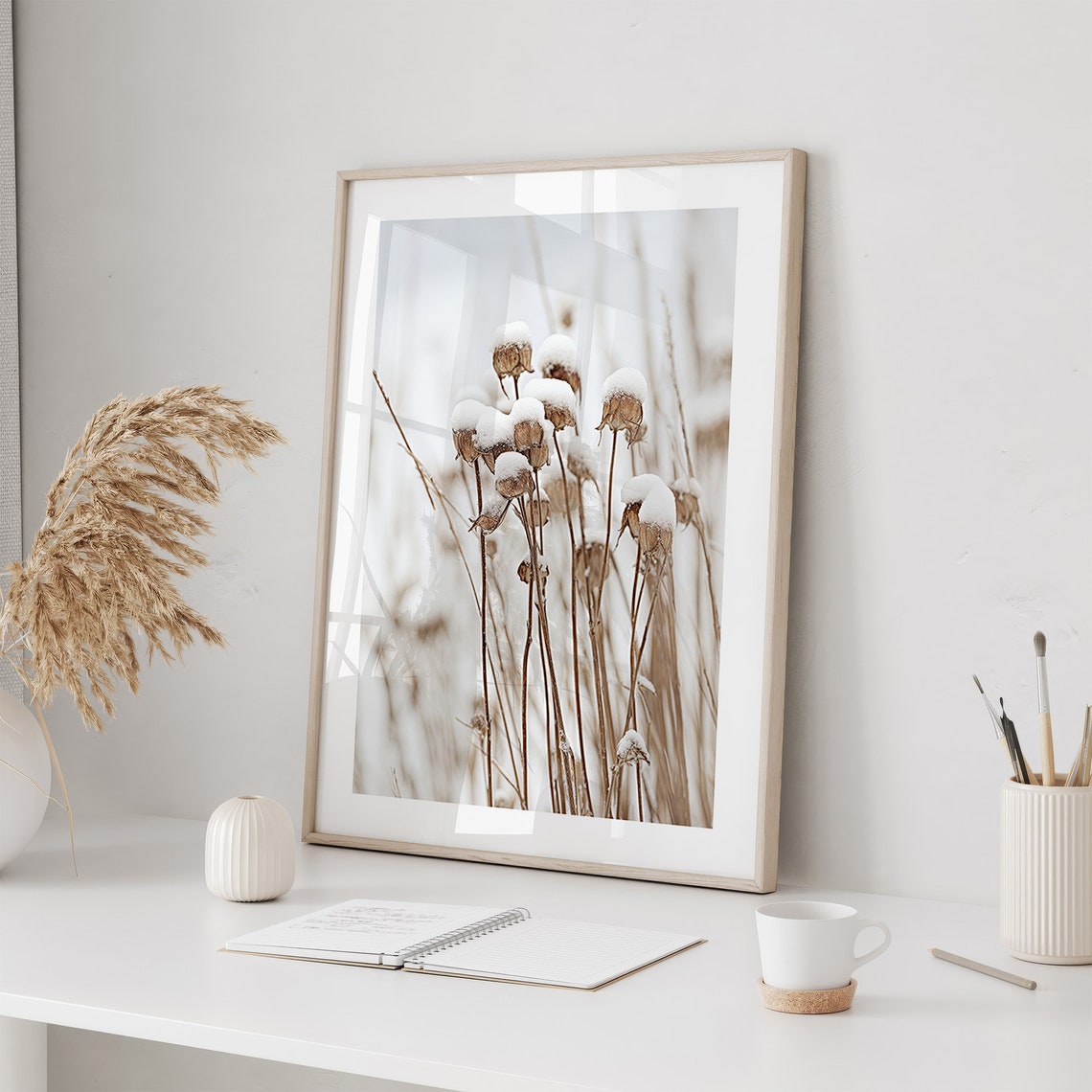 Flowers in the Snow Poster Minimal Winter Meadow Botanical Art - Image 2