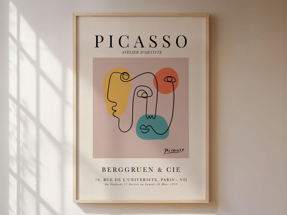 Picasso One Line Illustration, Minimalist Poster