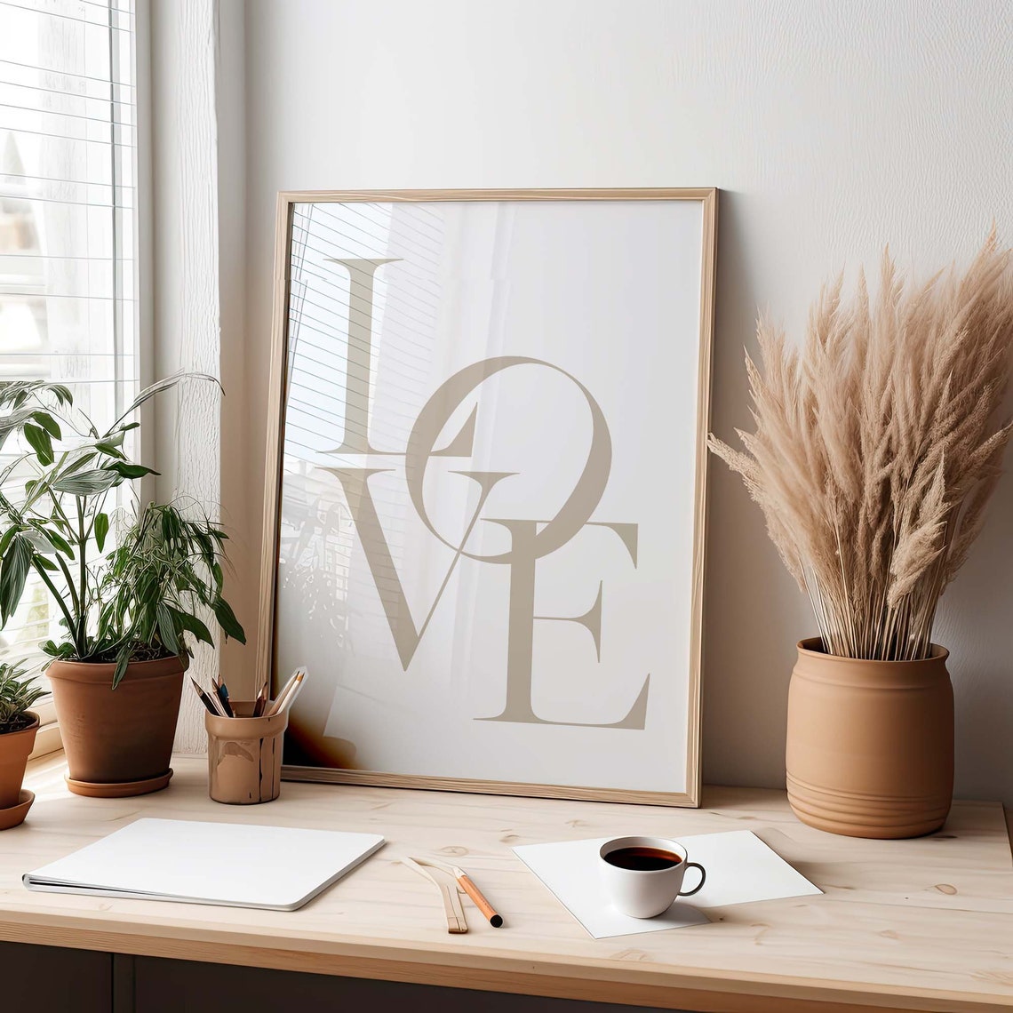 Love Typography Beige Letters Minimalist Modern Quote Poster - Image 2