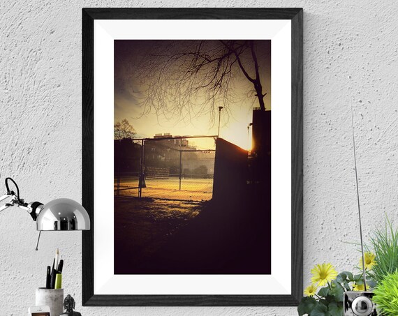 Moody Sunset Empty Tennis Court Sepia Photography Art Poster