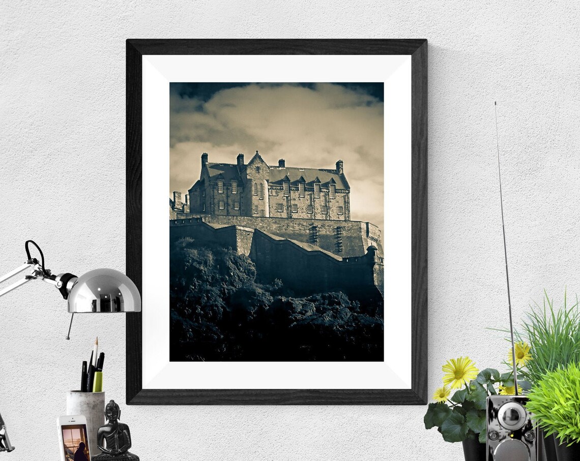 Edinburgh Castle On The Rock Sepia Toned Scotland Castle Poster
