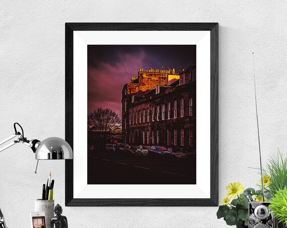 Historic Brick Street At Dusk Pink Sky Urban Photography Art Poster