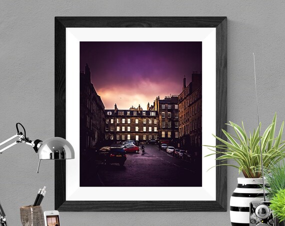 Historic Stone Courtyard Dusk Purple Sky Street Photo Poster