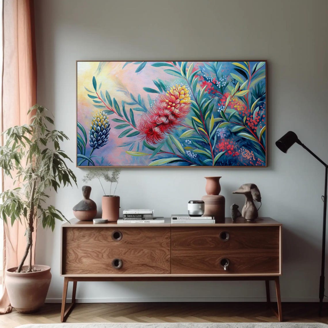 Australian Native Bottlebrush Flowers Colorful Painting Poster