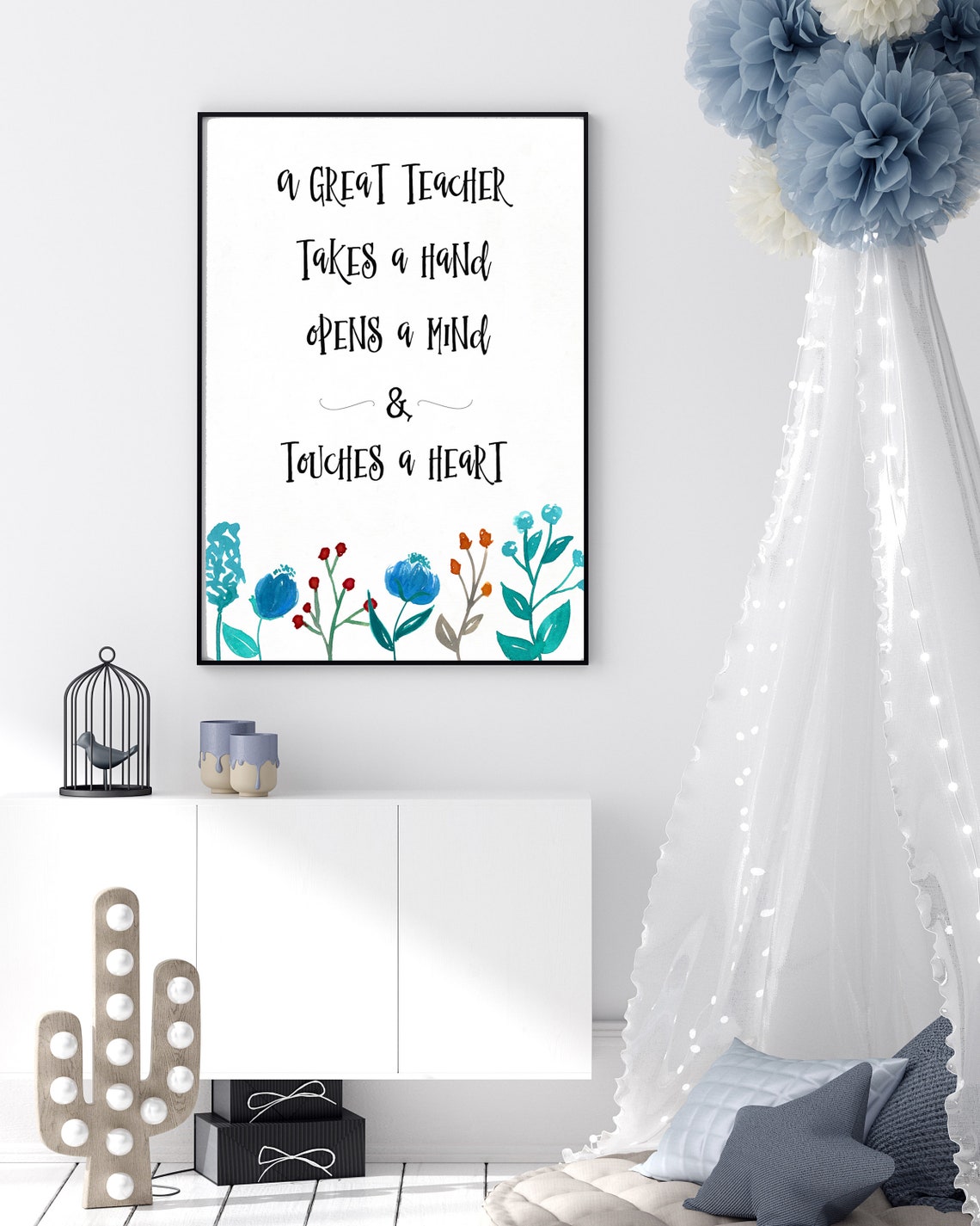 A Great Teacher Takes a Hand Opens a Mind Wildflower Quote Poster - Image 2