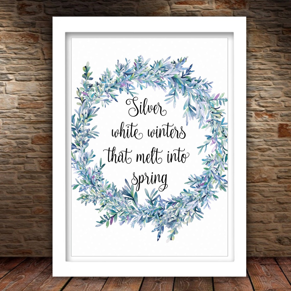 Silver White Winters That Melt Into Spring Frosty Wreath Poster - Image 2