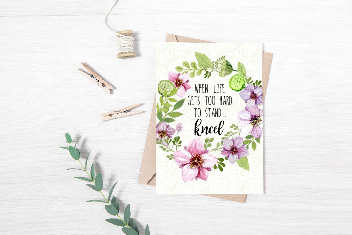 When Life Gets Too Hard To Stand Kneel Floral Prayer Watercolor Poster - Image 3