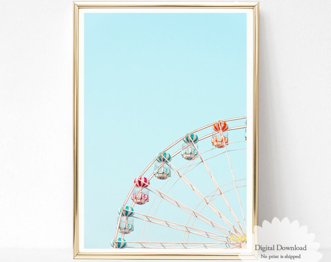 Ferris Wheel Retro Nursery Art Print, Pastel Decor