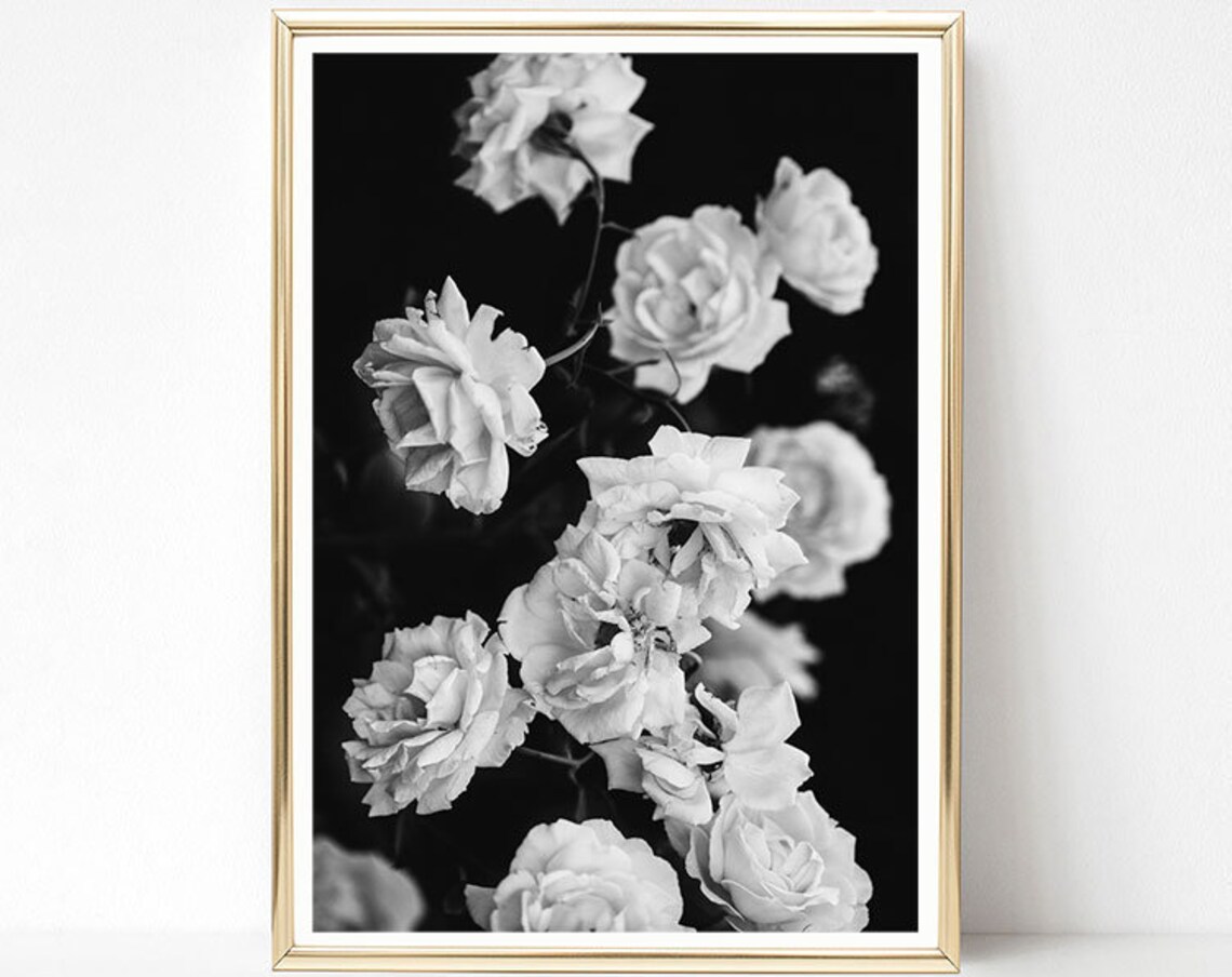 Boho Roses Black and White Botanical Art Print - Image 3