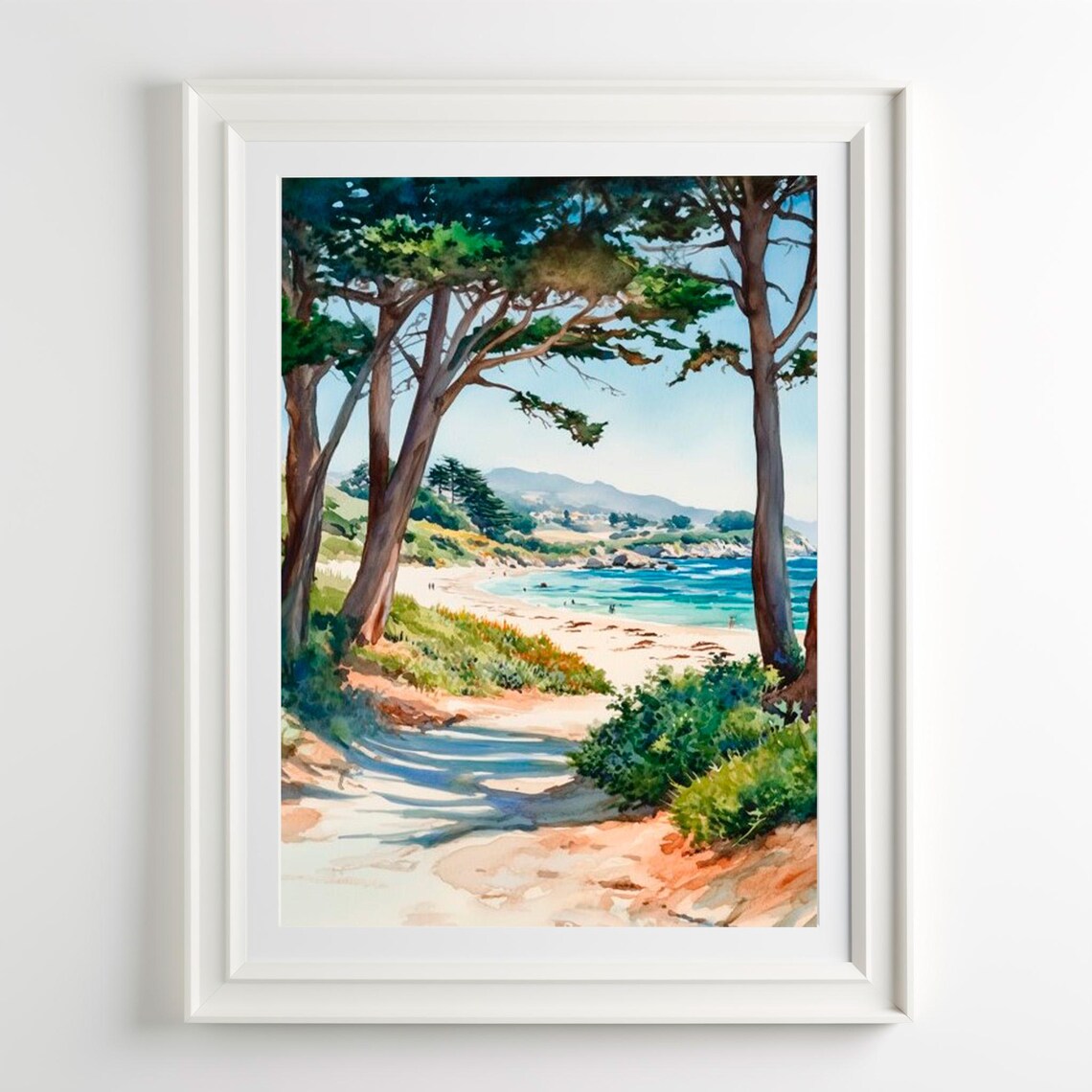 Carmel Beach Watercolor Coastal Landscape Art Print