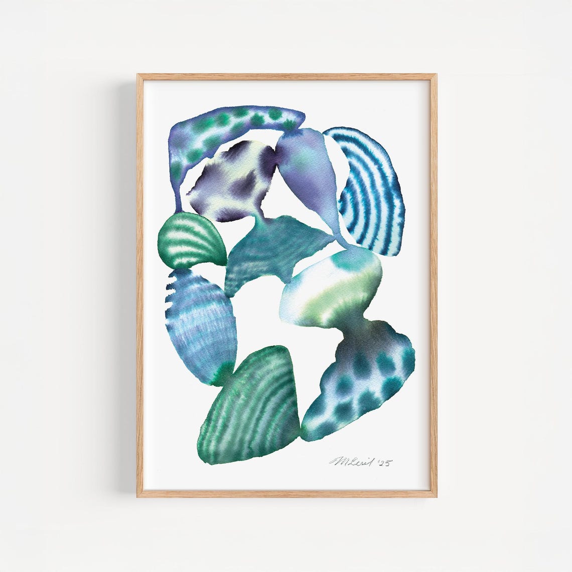 Blue Green Spotted Organic Watercolor Botanical Forms Poster