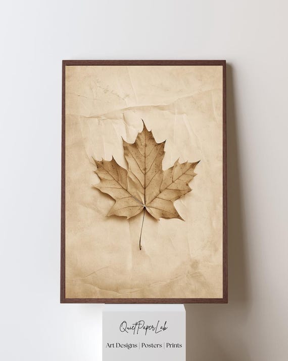 Vintage Maple Leaf Botanical Neutral Rustic Minimalist Wall Art Print Antique Paper Decor Poster Unframed