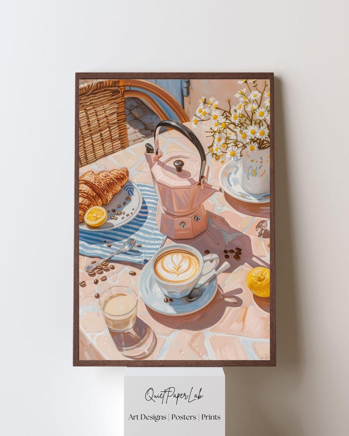 Sunlit Cafe Breakfast With Moka Pot Painterly Kitchen Poster