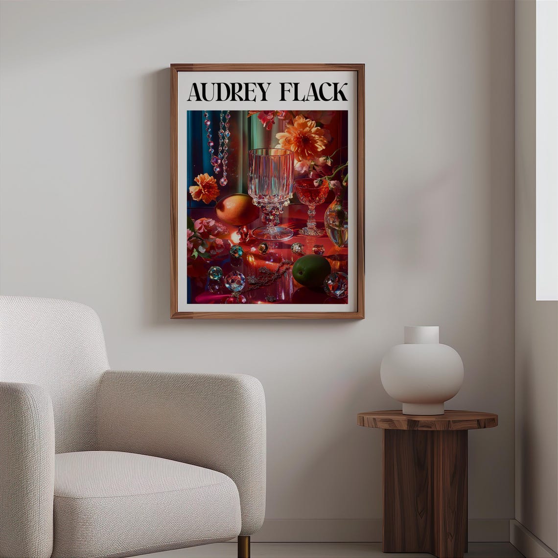 Audrey Flack Pink Goblets Dahlia Pomegranate Gem Still Life Print - Image 2