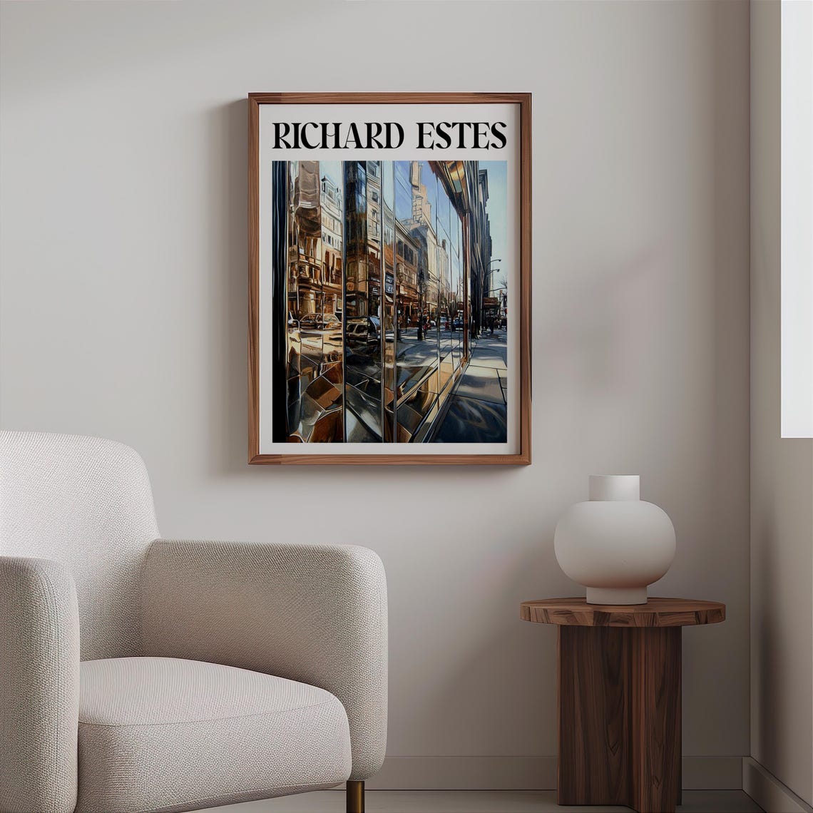 Richard Estes Inspired Glass Facade Fragmented City Reflection Print - Image 2