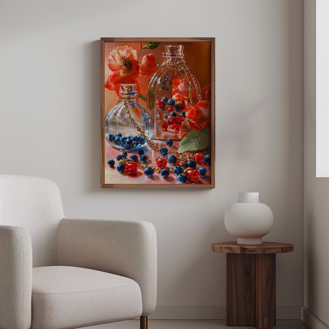 Decanters with Red Poppies and Blueberries Still Life Poster Art - Image 2