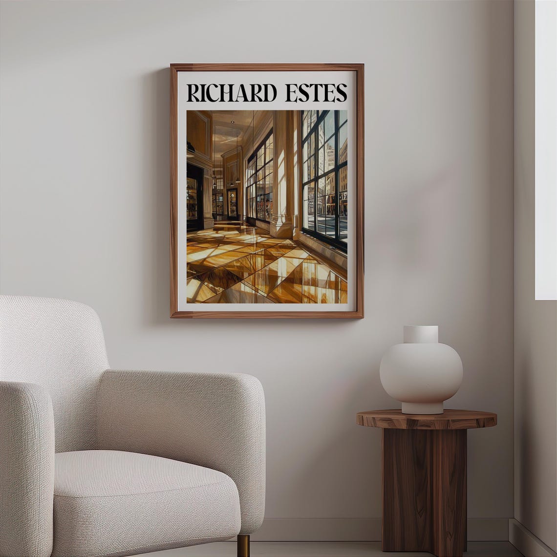 Sunlit Marble Hall Amber Glass Floor Photorealism Interior Art Poster - Image 2