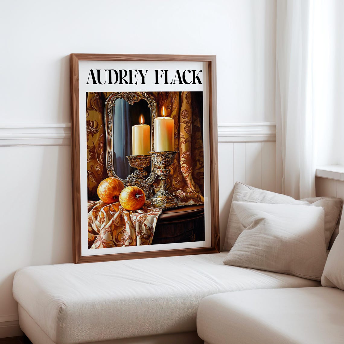 Audrey Flack Inspired Brass Candle Holders Apples Drapery Poster