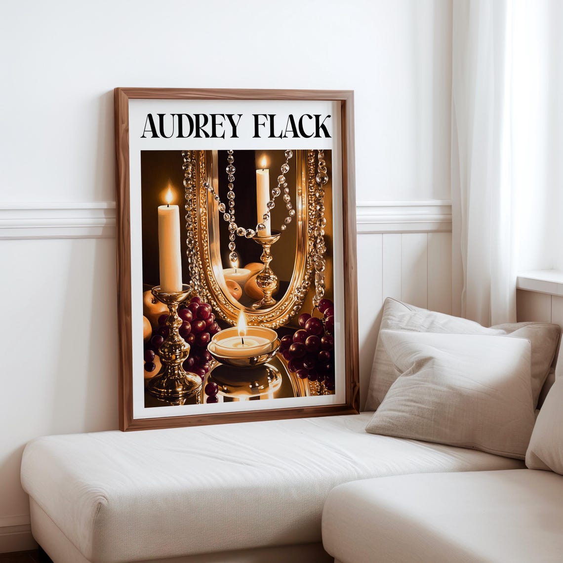 Audrey Flack Golden Mirror Candlelight Grapes Still Life Art Print