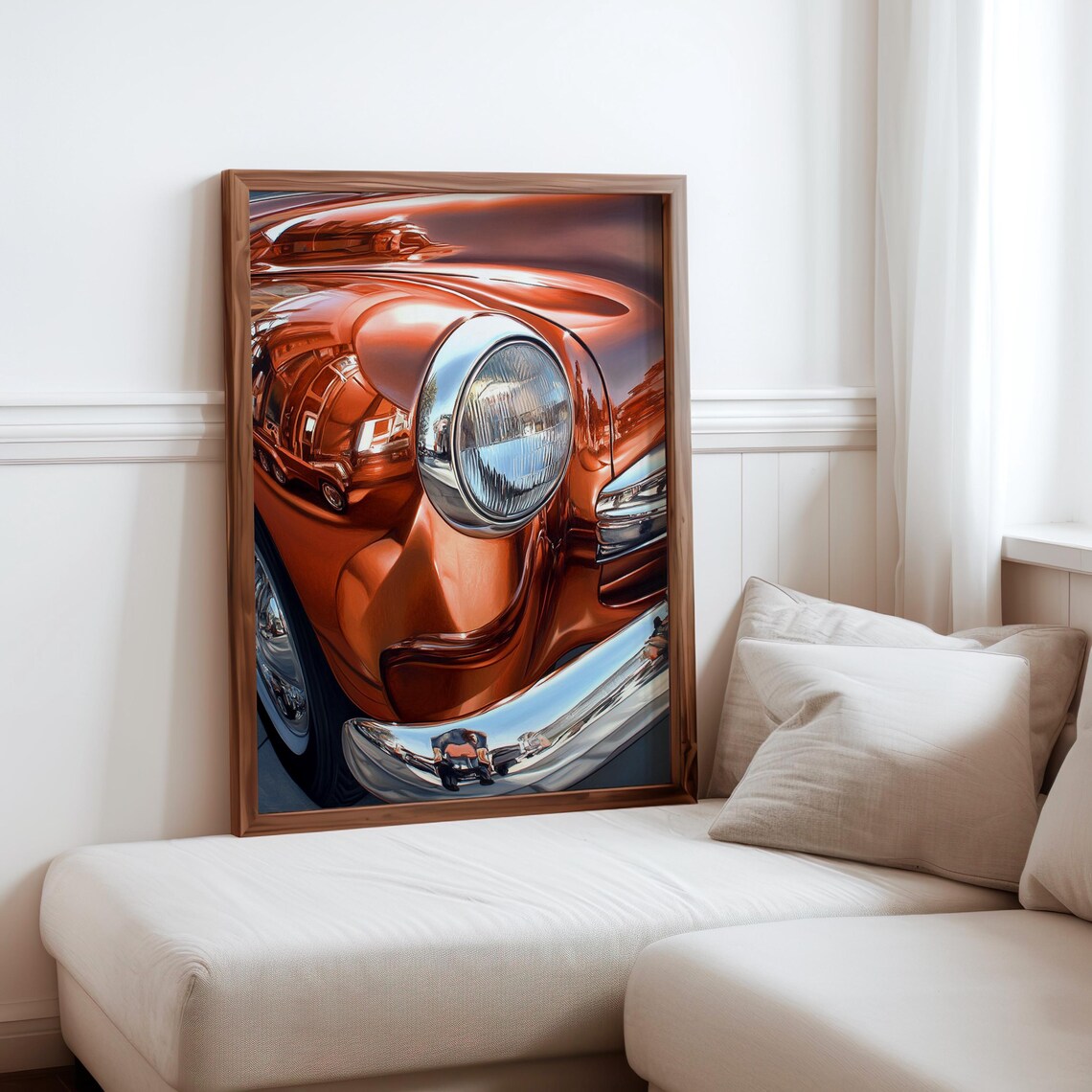 Orange Classic Car Front Fender Headlight Gloss Detail Poster