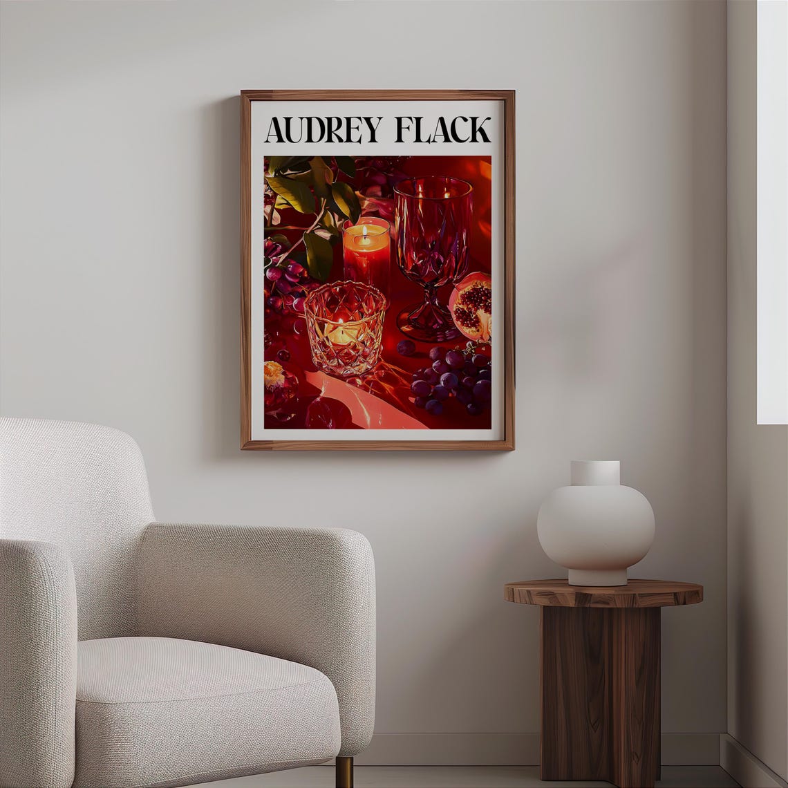 Audrey Flack Inspired Red Glass Goblets Pomegranate Candlelight Poster - Image 2