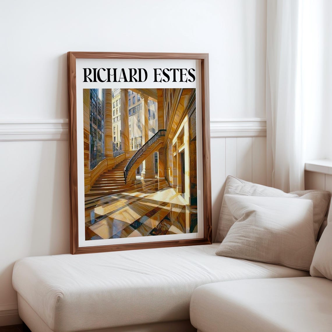 Grand Stone Staircase Columns Amber Floor Photorealism Interior Poster