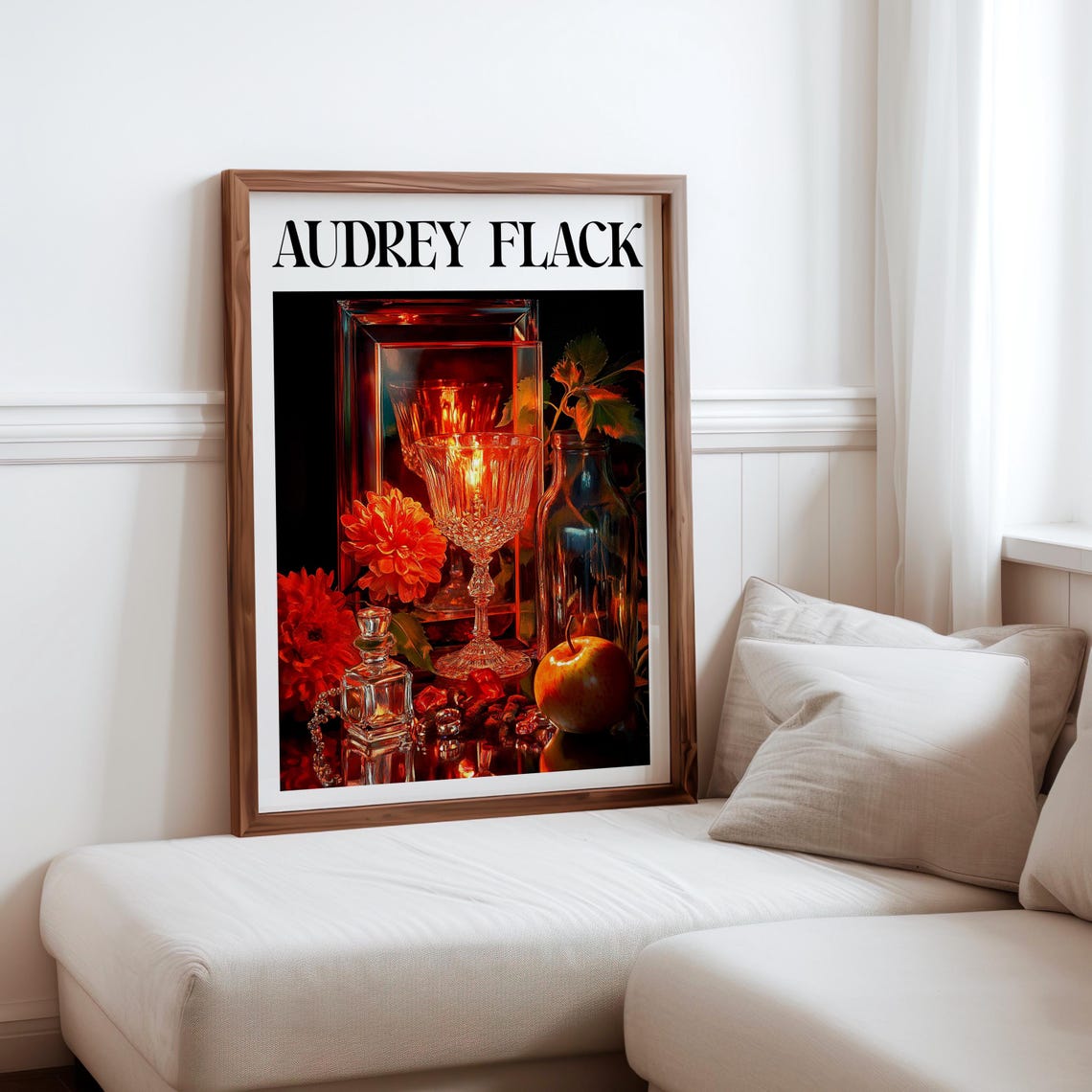 Audrey Flack Glowing Goblet Dahlias Perfume Apple Still Life Print