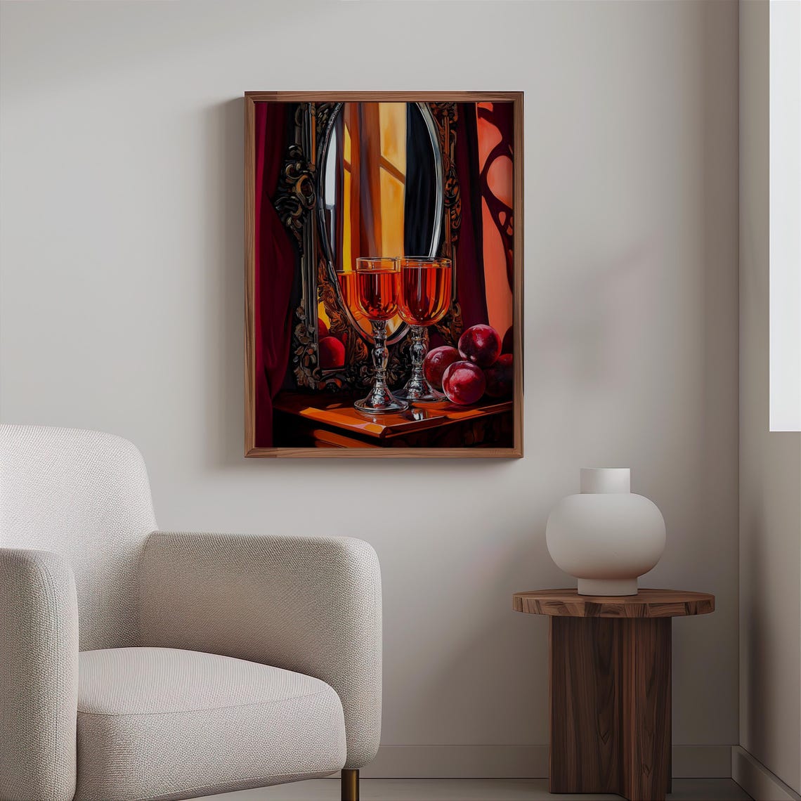 Audrey Flack Inspired Red Wine Glasses Plums Ornate Mirror Art Print - Image 2