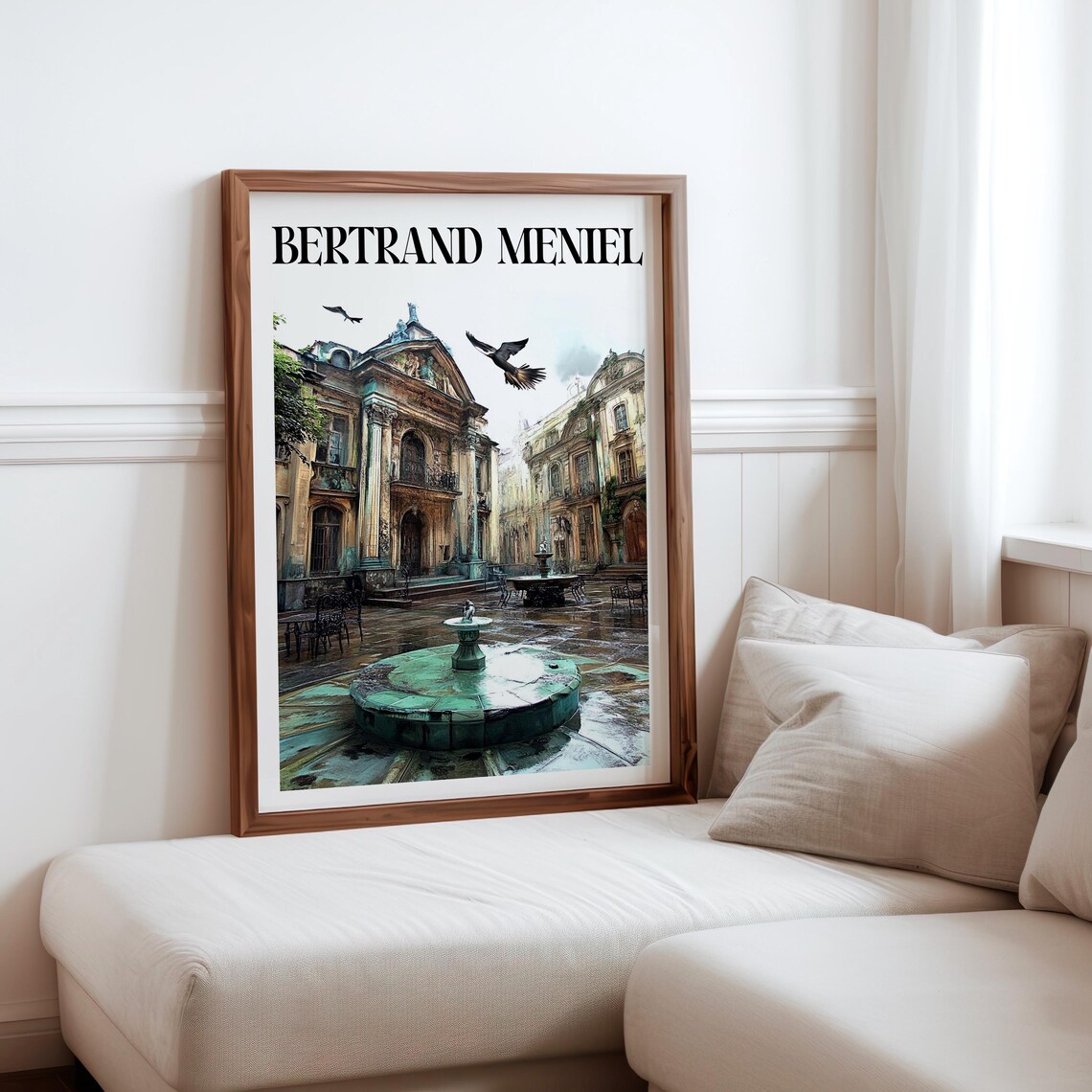 Bertrand Meniel Inspired European Plaza Bronze Fountain Birds Poster