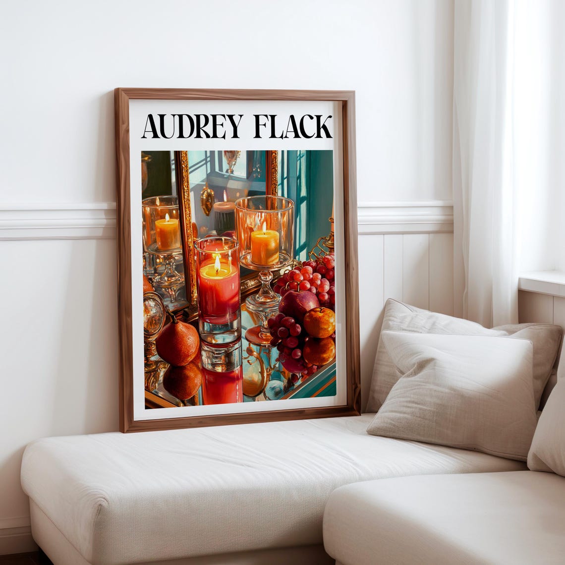 Audrey Flack Candles Grapes Pears Mirror Teal Still Life Poster
