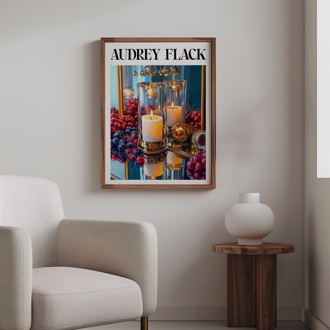 Audrey Flack Candlelight Grapes Glass Still Life Warm Glow Art Print - Image 2