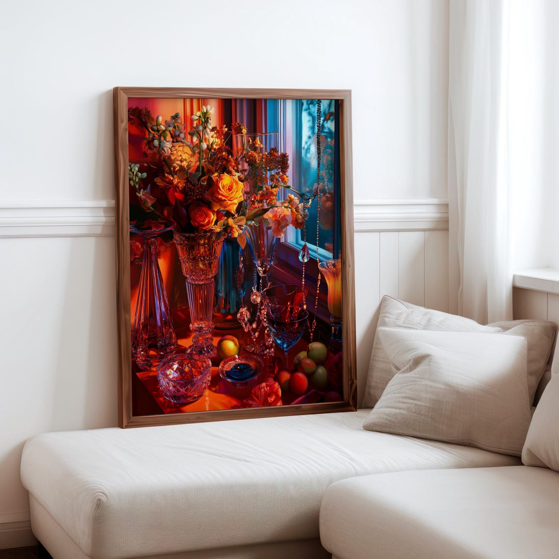 Crystal Vases with Red Bouquet and Fruit Still Life Poster Art