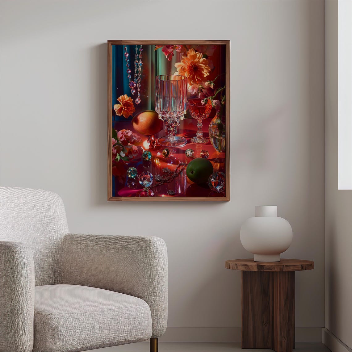 Crystal Wine Glasses with Citrus and Beads Still Life Poster Art - Image 2