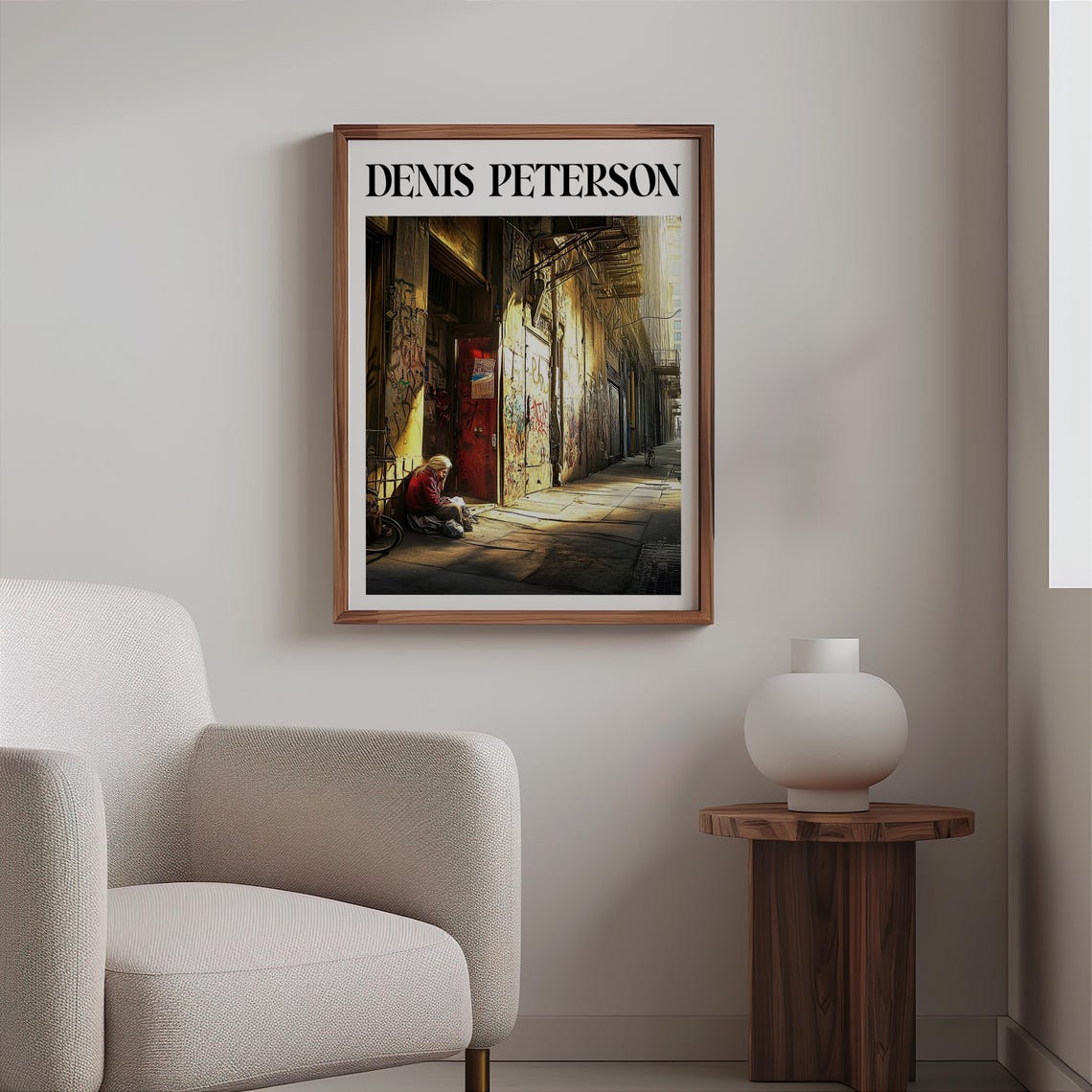 Denis Peterson Seated Figure Red Door Sunlit Graffiti Alley Art Poster - Image 2
