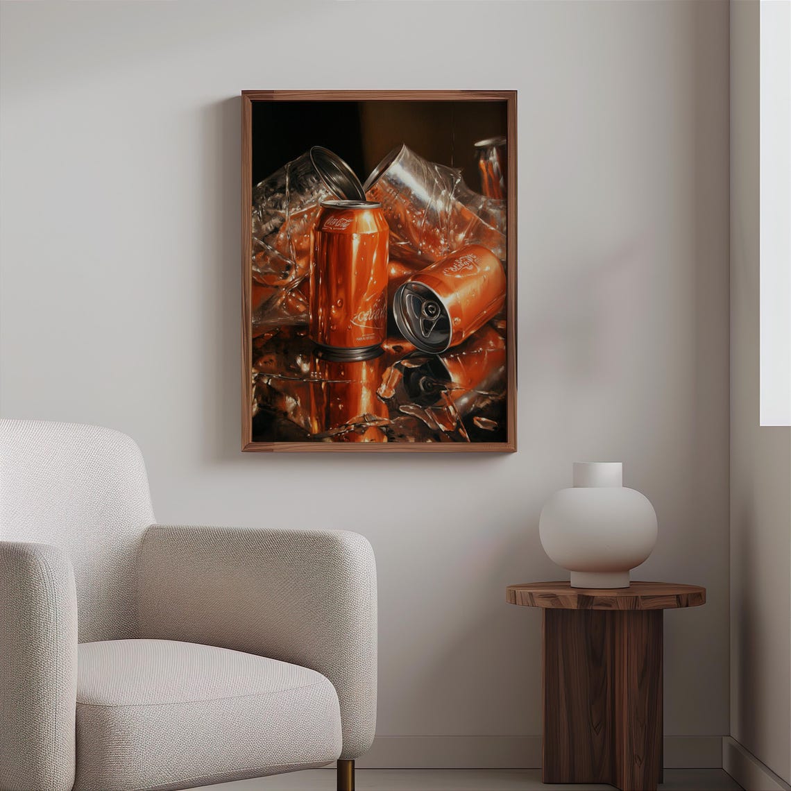 Orange Soda Cans Glass Reflections Dark Background Pop Art Print - Image 2