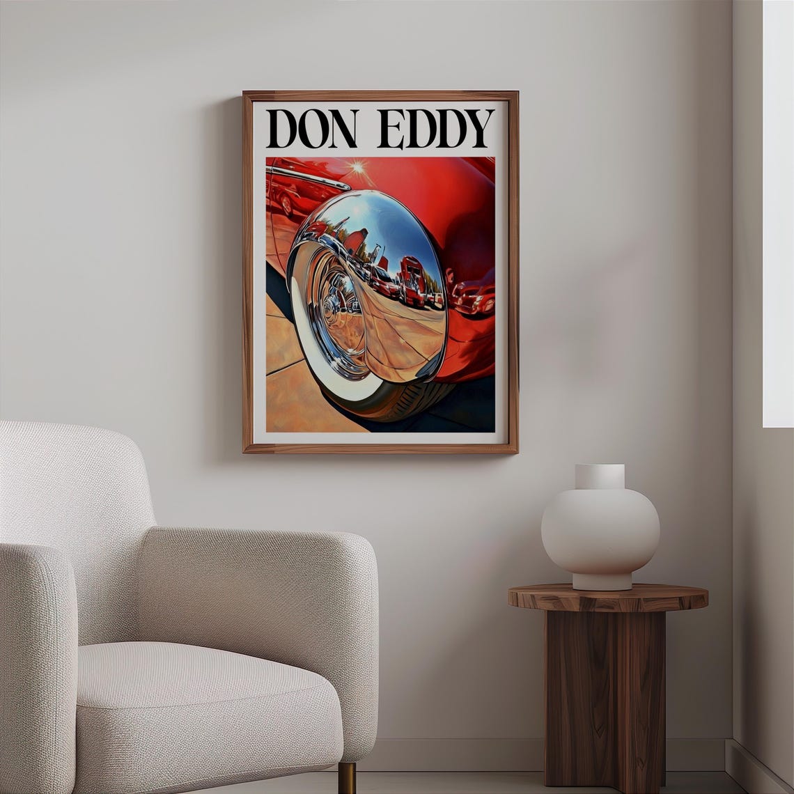 Don Eddy Style Red Classic Chrome Fender Whitewall Wheel Poster - Image 2