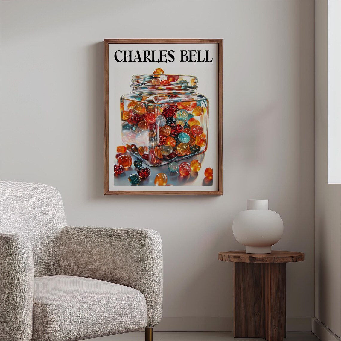 Charles Bell Glass Candy Jar Colorful Marbles Photorealism Art Poster - Image 2