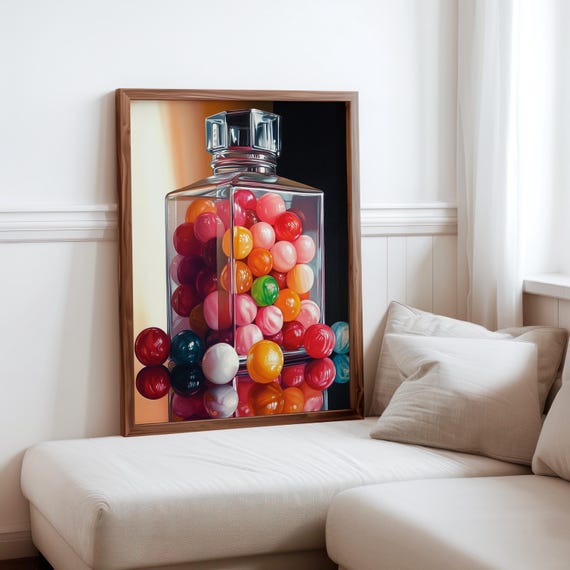 Charles Bell Inspired Photorealism Poster Vintage Gumball Print Colourful Retro Sweetshop Hyper Realistic Candy Machine 1980s