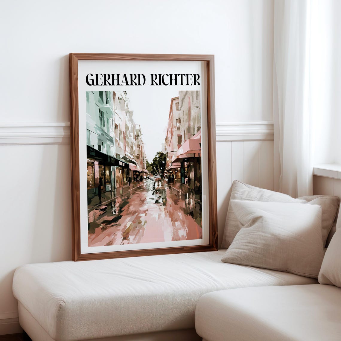 Gerhard Richter Inspired Pastel Pink Rainy Shopping Street Art Print