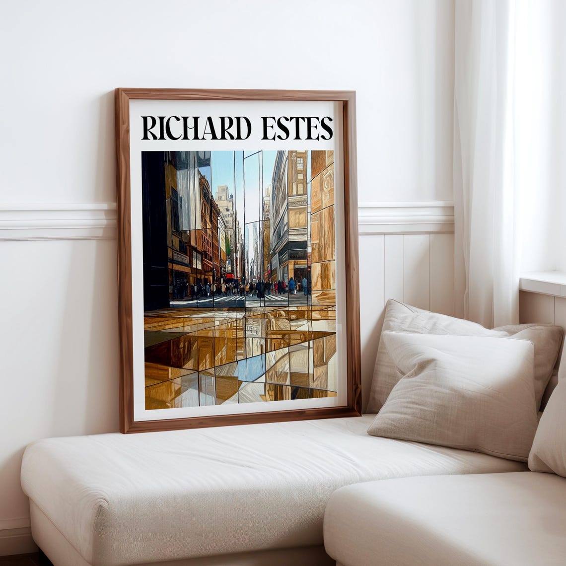 Busy Crowded Street Angled Mirror Reflections Photorealism City Poster