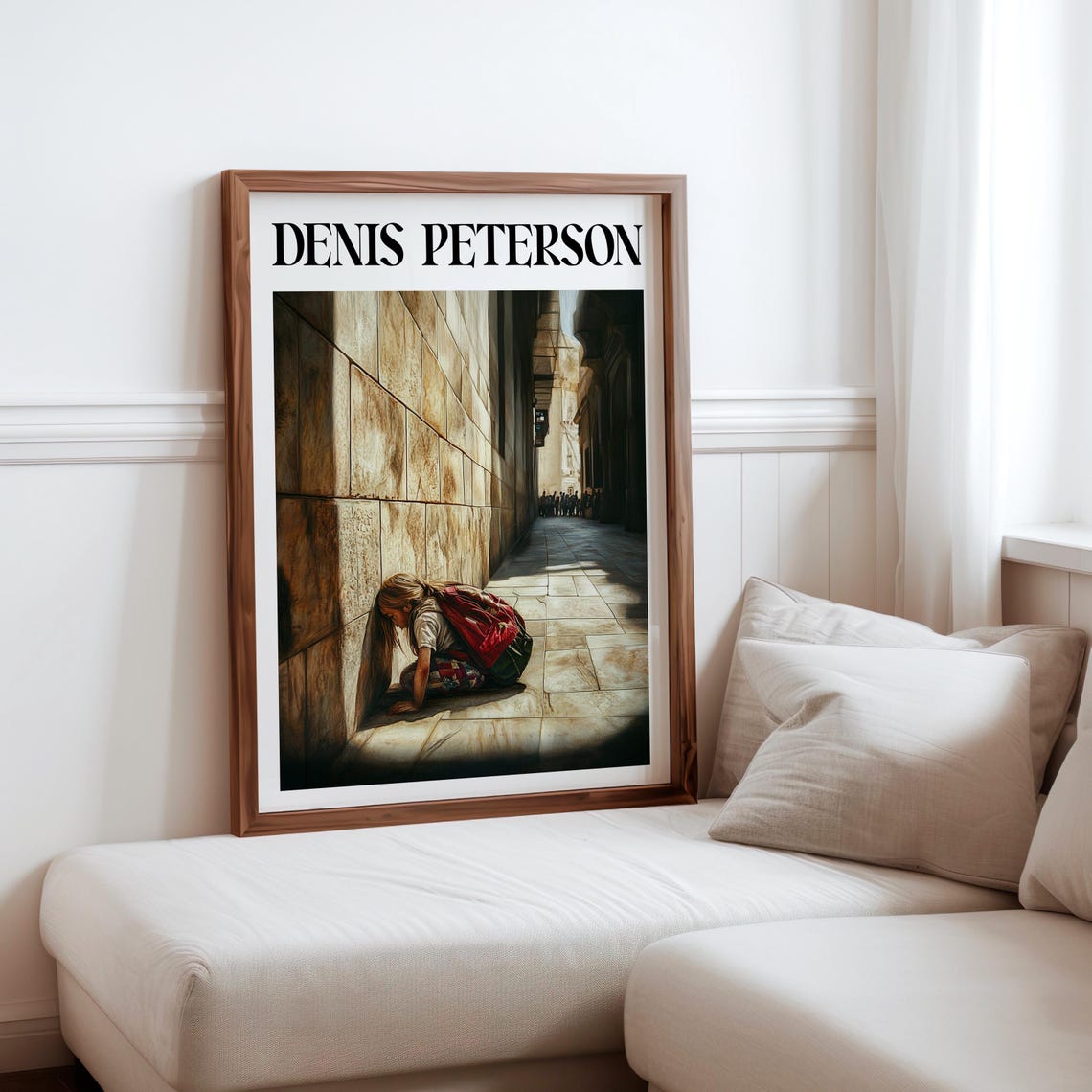 Denis Peterson Girl Crouching Stone Wall Narrow Passage Art Poster