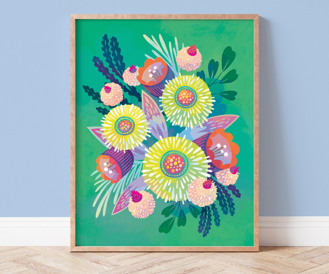 Colorful Flower Botanical Art Print, Boho Decor