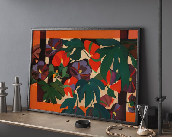 Colorful Floral Abstract Art Print Textured Home Decor